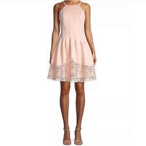Vince Camuto Blush Pink Laser-Cut Fit & Flare Dress retail $118